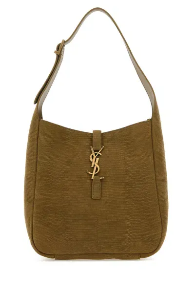 Saint Laurent Logo Plaque Shoulder Bag In Brown