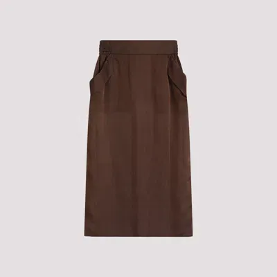 Saint Laurent Zip Detailed Pencil Skirt In Brown