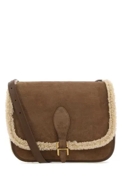 Saint Laurent Brown Suede Crossbody Bag In 2281