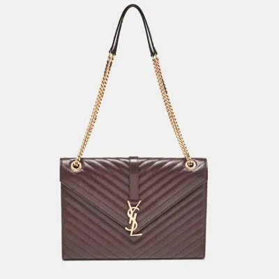 Pre-owned Saint Laurent Burgundy Chevron Leather Large Monogram Envelope Shoulder Bag