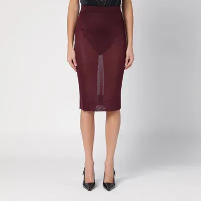 Saint Laurent Burgundy Semi-transparent Pencil Skirt In Purple