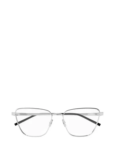 Saint Laurent Butterfly-frame Glasses In 002 Silver Silver Transpa