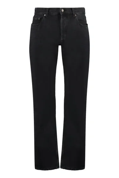 Saint Laurent Button Detailed Straight Leg Jeans In Black