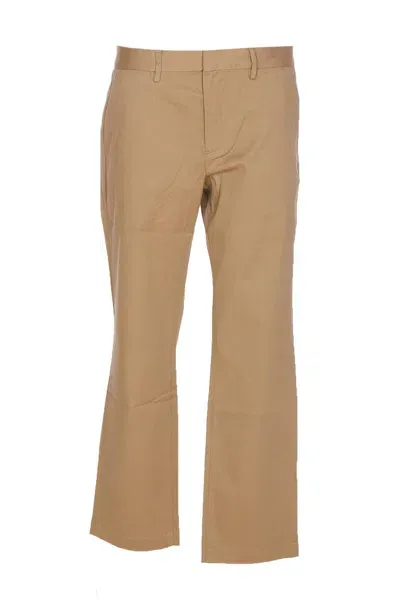 Saint Laurent Button Detailed Straight Leg Pants In Beige