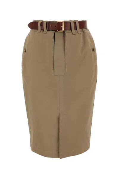 Saint Laurent Cappuccino Gabardine Skirt In Brown