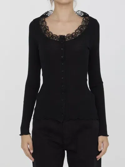 Saint Laurent Cardigan With Lace In Black