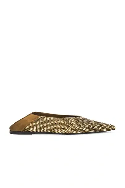 Saint Laurent Carolyn Slipper In Kaki & Starlight Gold