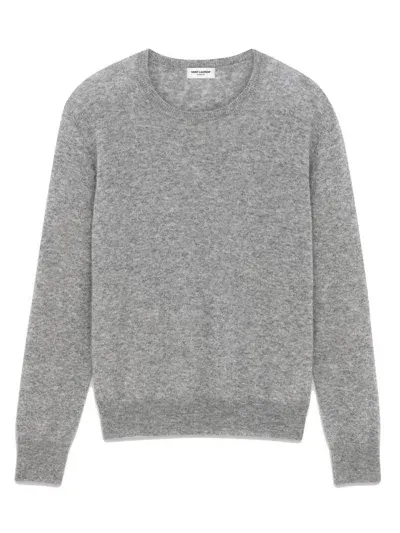 Saint Laurent Fine-knit Crew-neck Jumper In Grey