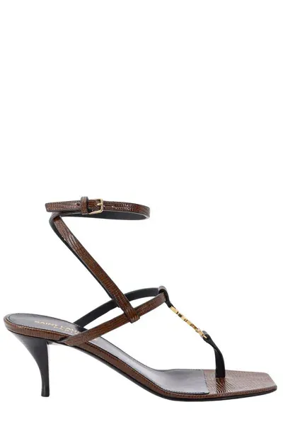 Saint Laurent Cassandra Open Toe Sandals In Brown