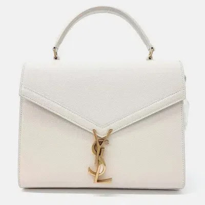 Pre-owned Saint Laurent Cassandra Top Handle Medium Bag In White