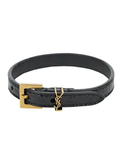 Saint Laurent Cassandre Belt Bracelet In Black