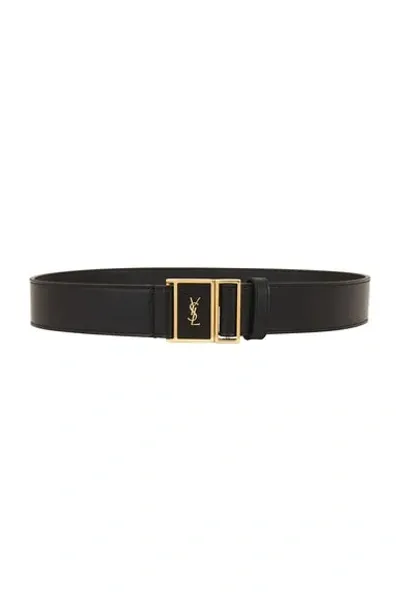 Saint Laurent Cassandre Leather Belt In Black