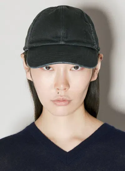 Saint Laurent Cassandre Denim Baseball Cap In Black