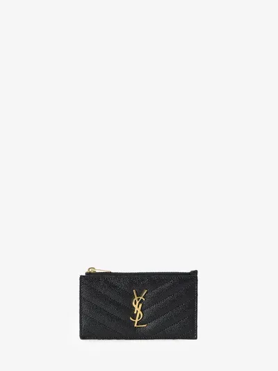 Saint Laurent Cassandre Fragments Cardholder In Black