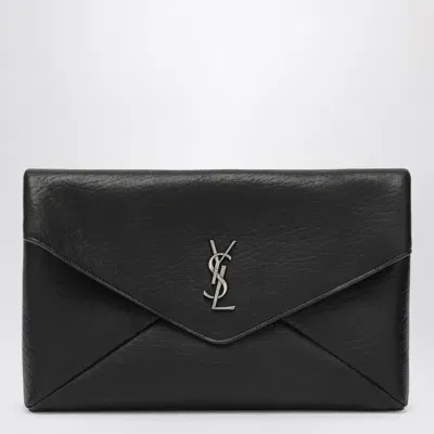 Saint Laurent Cassandre Large Black Envelope Clutch Bag With Logo In Burgundy