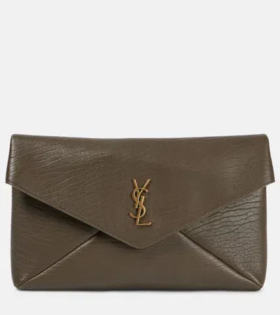 Saint Laurent Cassandre Large Leather Clutch In Brown