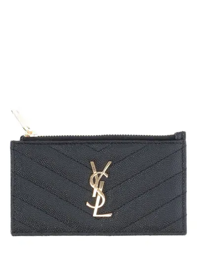 Saint Laurent Cassandre Leather Cardholder In Black