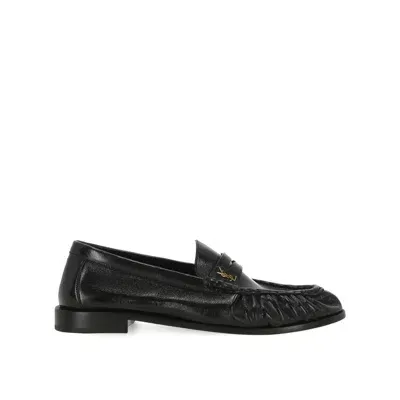 Saint Laurent Cassandre Leather Loafers In Black