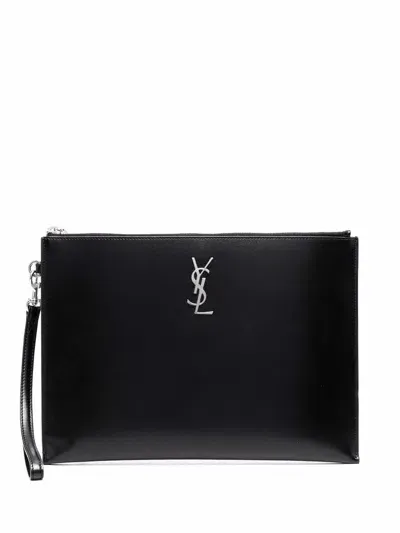 Saint Laurent Cassandre Leather Pouch In Black