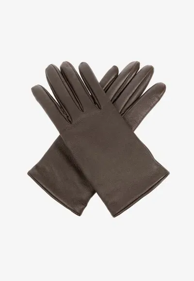 Saint Laurent Cassandre Short Gloves In Brown