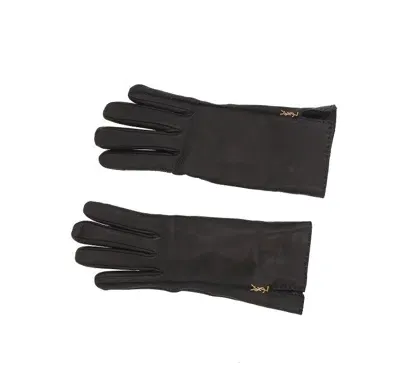 Saint Laurent Cassandre Logo Plaque Gloves In Black