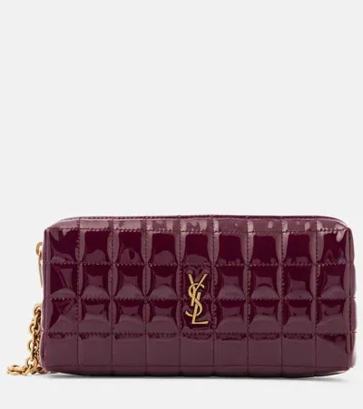 Saint Laurent Cassandre Matelassé Faux Leather Pouch In Burgundy