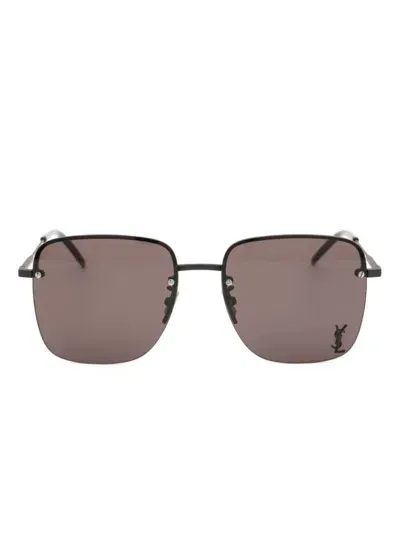 Saint Laurent Cassandre-plaque Sunglasses In Black