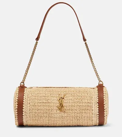 Saint Laurent Cassandre Small Raffia Shoulder Bag In Beige