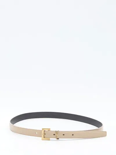 Saint Laurent Cassandre Thin Belt In Beige