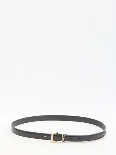 Saint Laurent Cassandre Thin Belt In Brown