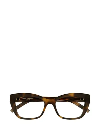 Saint Laurent Cat-eye Glasses In 002 Havana Havana Transpa