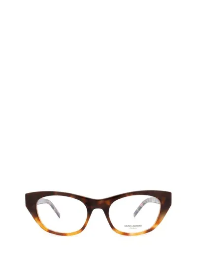 Saint Laurent Cat-eye Glasses In 003 Havana Havana Transpa