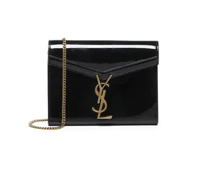 Saint Laurent Celine Logo Plaque Foldover Top Wallet In Black