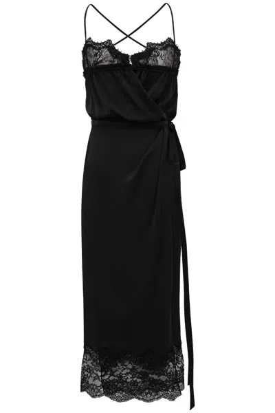 Saint Laurent Charmeuse Wrap Dress With A In Black