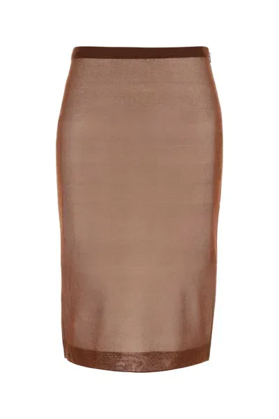 Saint Laurent Chocolate Silk Skirt In Brown