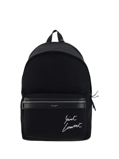 Saint Laurent City Backpack With Embroidery And Trim In Ne/ne/bian/ne/n/n/n