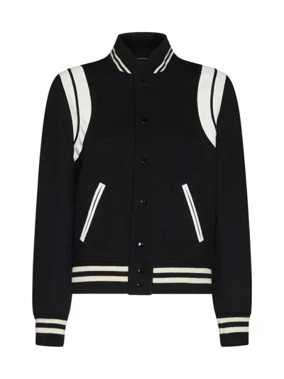 Saint Laurent Coats In Black,ivory