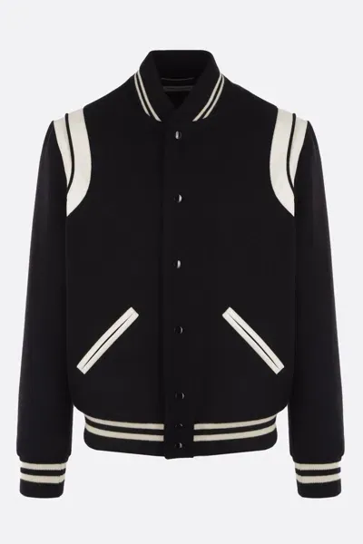 Saint Laurent Coats In Black Blanc