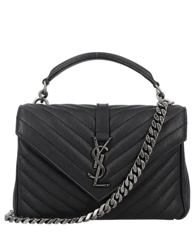 Saint Laurent Medium College Quilted Leather Bag In Black