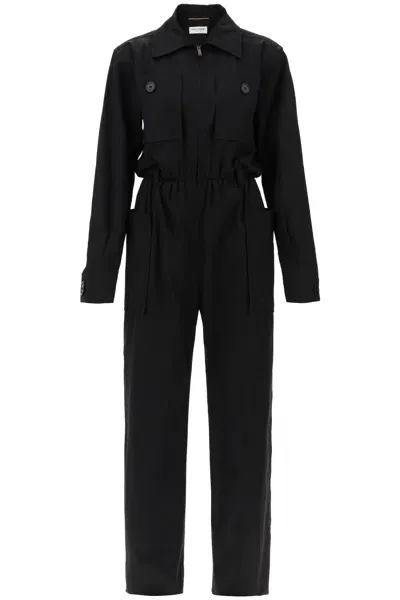 Saint Laurent Cotton Jumpsuit With Belt In Black