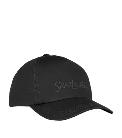 Saint Laurent Cotton-linen Baseball Cap In Black