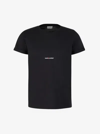 Saint Laurent Cotton Logo T-shirt In Black