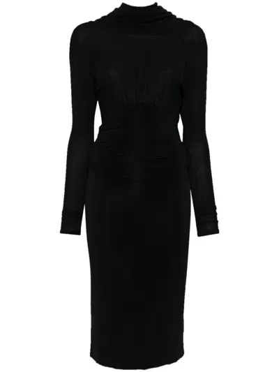 Saint Laurent Cowl-back Semi-sheer Jersey Dress Clothing In Black