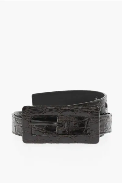 Saint Laurent Croco-effect Leather Belt 30mm In Black