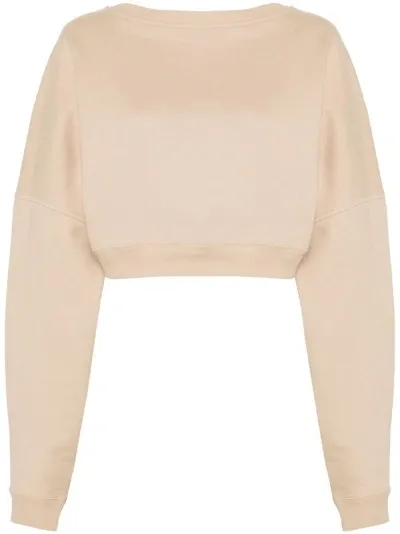 Saint Laurent Cropped Sweatshirt In Nude & Neutrals