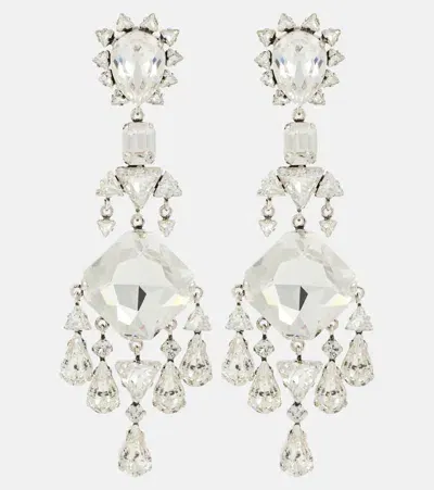 Saint Laurent Crystal-embellished Clip-on Earrings In Silver