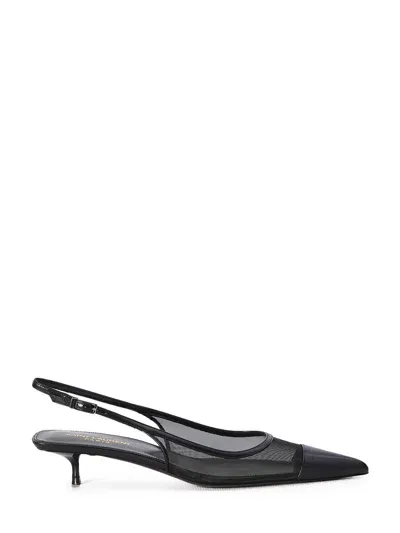 Saint Laurent Oxalis Leopard Mesh Slingback Pumps In Black