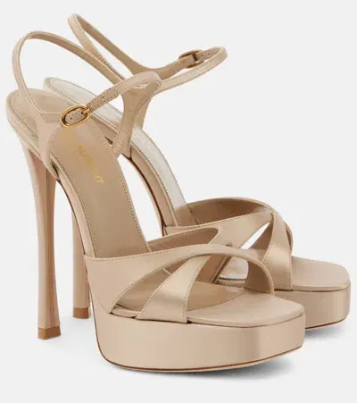 Saint Laurent Debbie Satin Platform Sandals In Beige