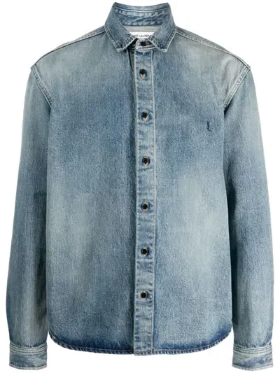 Saint Laurent Denim Cotton Shirt In Clear Blue