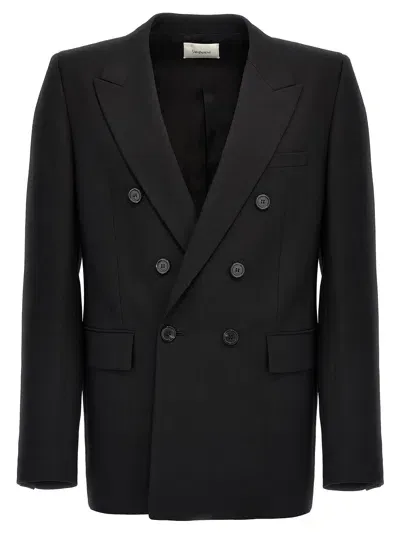 Saint Laurent Double Breasted Wool Blazer In Black